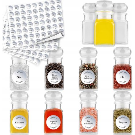 20 bocaux hermétiques pour épices et herbes (150 ml) + 252 étiquettes autocollantes (1/5)