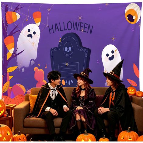 Toile de fond pour Halloween 2026, bannière décorative haut de gamme pour une ambiance festive, bannière suspendue diable - 110 x 180 cm - Style 11