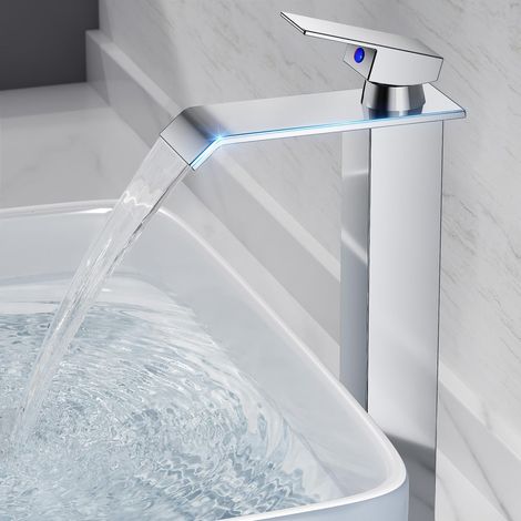 Mitigeur lavabo cascade inox laiton eau chaude froide économiseur chromé (1/5)
