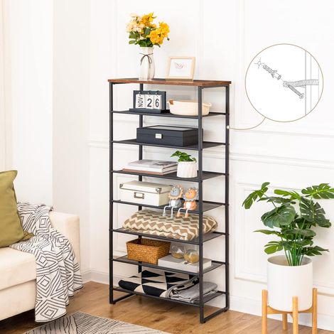 Shoe Rack 8-Tier, Tall Shoe Shelf, Shoe Organizer Rack for 21-28 Pairs of Shoes, Detachable Metal Mesh, Narrow Shoe Stand for Hallway, Living Room, Sturdy, Industrial, HOOBRO EBF68XJ01