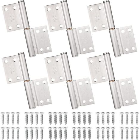 6Pcs Charnières Porte Placard Charniere Inox avec Vis, Charniere Portes Pliantes Intérieures et Extérieures, Charnières Meuble Armoire, Chambre à Coucher, Fenêtre, Cabinet