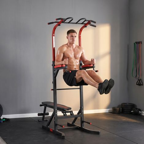 Tour de musculation pliable et multifonctionnelle avec barre de traction et chaise romaine, 108 x 178 x 202-238 cm (1/5)