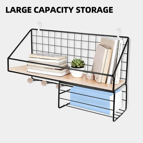 Metal Wall-Mounted Shelf with Hooks, No-Drill Multi-Tier Storage Rack,Floating Shelves, Bathroom Shelf, Shower Caddy for Washroom, Restroom, Kitchen,Bedroom Organizer. (1/4)