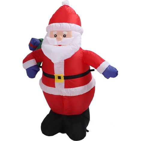Aufblasbarer Weihnachtsmann (1,20 m) mit Geschenktüte und Lichterkette, Polyester, einfache Montage, aufblasbare Weihnachtsdekoration für den Außenbereich, 220-V-EU-Stecker (1/5)