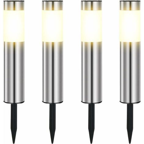 Luces solares para exterior, luces LED solares para jardín de acero inoxidable, IP65 a prueba de agua para patio, césped, jardín y camino, blanco cálido (paquete de 4) (1/2)