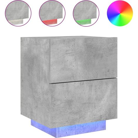 Table de chevet avec 2 tiroirs et LED 45 x 40 x 55 cm en bois d'ingénierie gris DEC032804