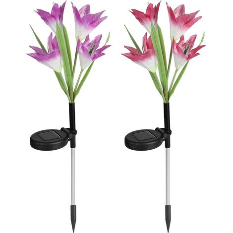 Lampes solaires pour fleurs d'extérieur, lot de 2 lampes LED pour fleurs de lys à piquer dans le jardin (1/4)