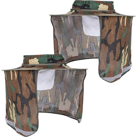 Lot de 2 visières de protection contre le soleil et les insectes camouflage avec fermeture éclair et bande réfléchissante – Maille extra large et respirante, adaptée pour les casques et les travaux en (1/5)