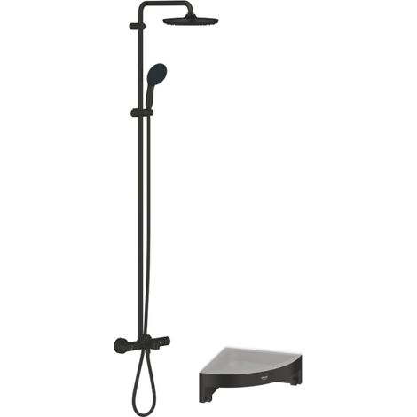 Colonne bain douche thermostatique GROHE Vitalio Start System noir mat + Tablette de douche d'angle  Start Cube