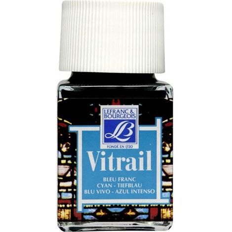 Peinture vitrail - Lefranc Bourgeois - Bleu franc - Cyan - Flacon de 50ml (1/2)