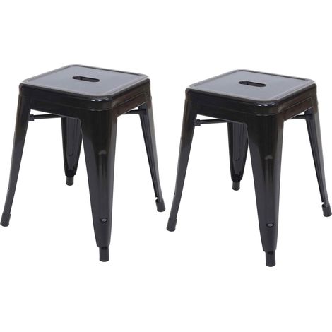 2x tabouret HWC-A73, tabouret en métal, design industriel, empilable - noir (1/5)
