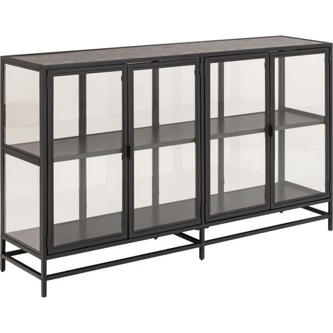 Buffet 4 portes 152,4x35x86,4 cm en verre et métal noir - FYNCA (1/5)