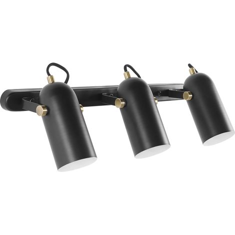 Lámpara de pared de metal negra con 3 focos ajustables estilo industrial Tyria
