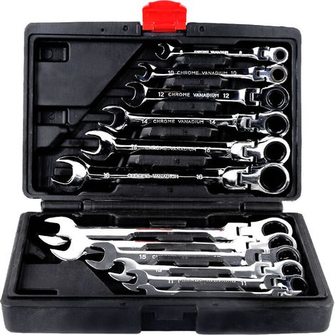 Coffret de clés mixtes à cliquet à tête inclinable à verrouillage