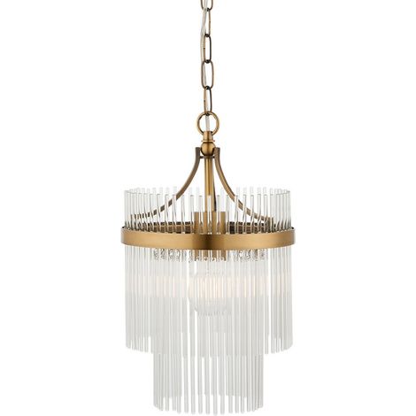 Endon Marietta Plafonnier suspendu en laiton antique, verre transparent, 1 x E27 (1/5)