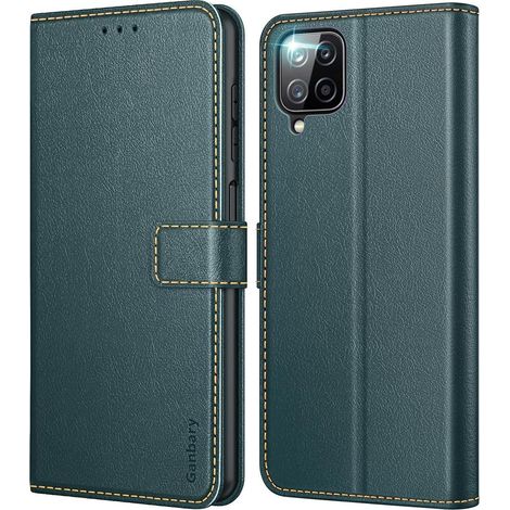 Coque portefeuille cuir pour Samsung Galaxy A12/M12, avec porte-cartes et fonction support, fermeture magnétique, vert foncé (1/5)