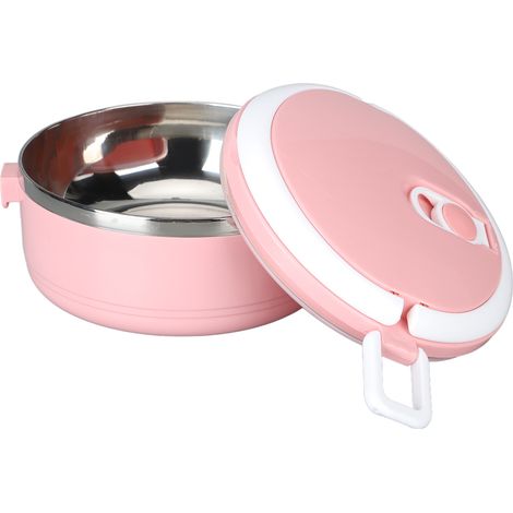 Boîte-repas isotherme empilable en acier inoxydable 304, boîte alimentaire scellée pour repas chauds, conteneur rond isolé (rose)