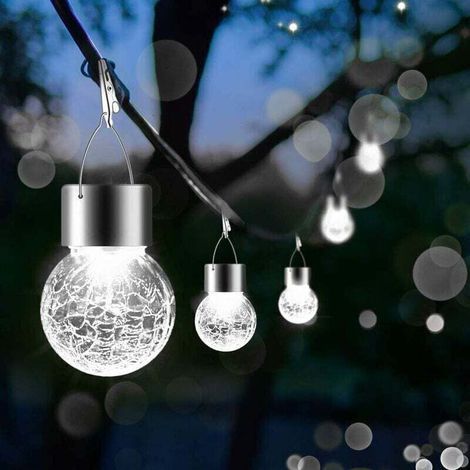 DBBEGK Lot De 6 Lampes Solaires À Suspendre Pour Extérieur, Lanterne Solaire Étanche Avec Poignée Et Clip, Boules Décoratives En Verre Fissuré Pour Décoration De Noël, Arbre, Cour, Jardin