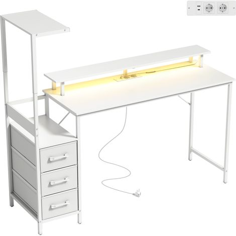 Scrivania Gaming Tavolo per Computer 147x47x130 cm con Supporto CPU Regolabile e Reversibile Luci RGB Prese e Porte USB in Acciaio e Legno Bianco (1/5)
