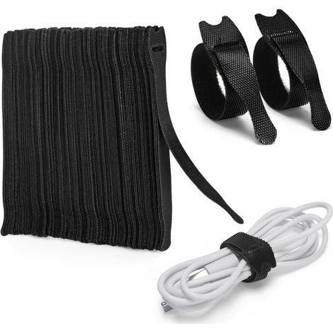 Lot de 120 Serre Câble Réutilisables en Nylon, [150 MM x 12 MM] Attaches de Câble Réglables avec Crochet et Boucle, Gestion des Câbles pour Bureau, Maison, Jardin et autres - Noir (1/4)