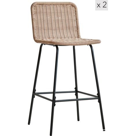 Nordlys - Lot de 2 Tabourets Metal et Fibres Naturelles (1/5)