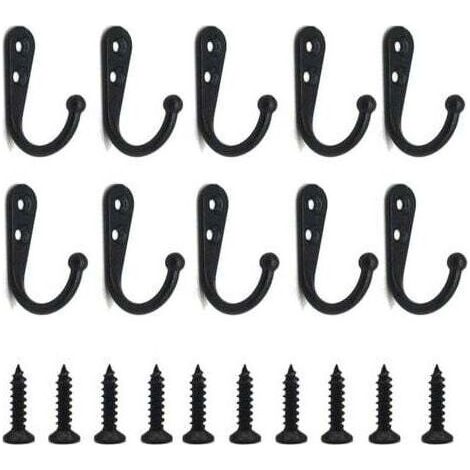 Lot de 20 crochets muraux noirs avec vis pour suspendre les clés de serviette de peignoir de poche pour gagner de la place (1/5)