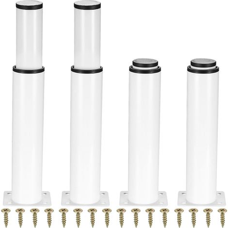 4 Pièces Pieds de Meubles Réglables, Pieds de Table en Métal, Pieds Réglables en Hauteur 0-140 mm, Pieds de pour Meuble Cuisine, Armoires, Lit, Table Pieds - Blanc (1/5)