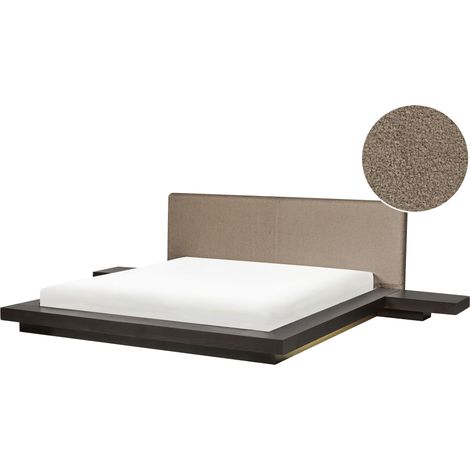 Japan Style LED Bed Frame Dark Ash Wood EU Super King Size 6ft Wood Veneer Boucle Headboard Low Profile Bedroom ZEN (1/5)