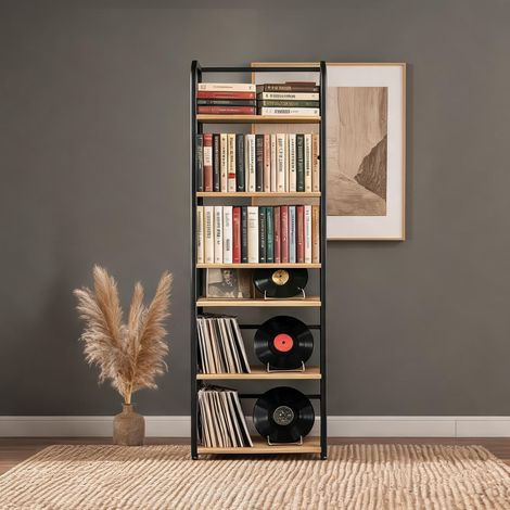 Étagère industrielle 6 niveaux noir et chêne clair 176 cm (1/5)