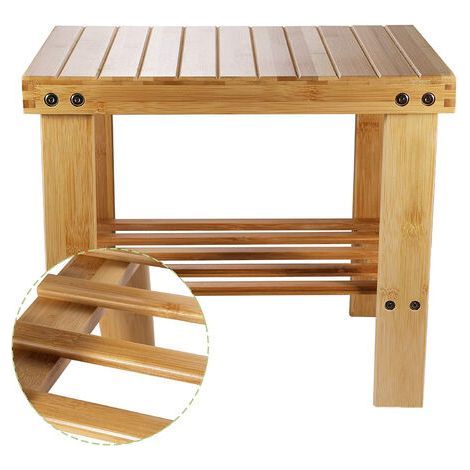 Tabouret Bas en Bamboo Naturel avec Etagère de Rangement pour Enfants et Adultes (322434cm) (1/5)