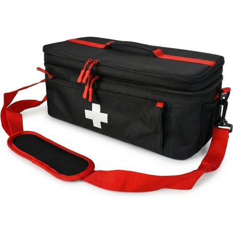 Tragbare Erste-Hilfe-Tasche mit großer Kapazität, Schwarz-Rot