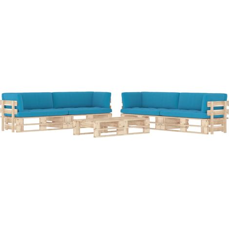 Salon de jardin palette 6pcs avec coussins Bois de pin imprégné (1/5)