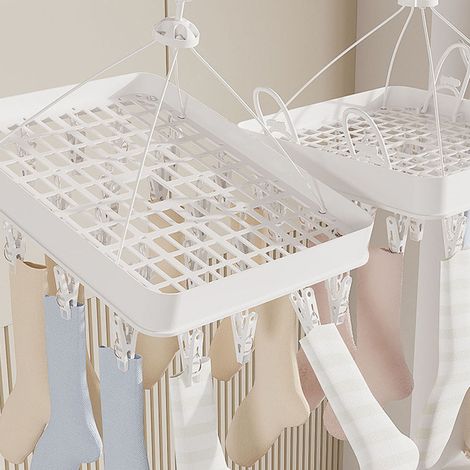 Séchoir à pinces suspendu multifonction en plastique ABS pour sous-vêtements chaussettes serviettes blanc forme carrée (1/5)