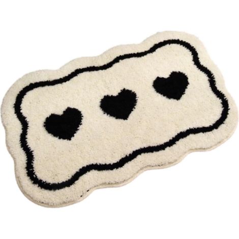 Tapis de bain 38 x 61 cm, forme irrégulière, motif cœur, idéal pour le salon, la salle de bain, un appartement ou une chambre.-white