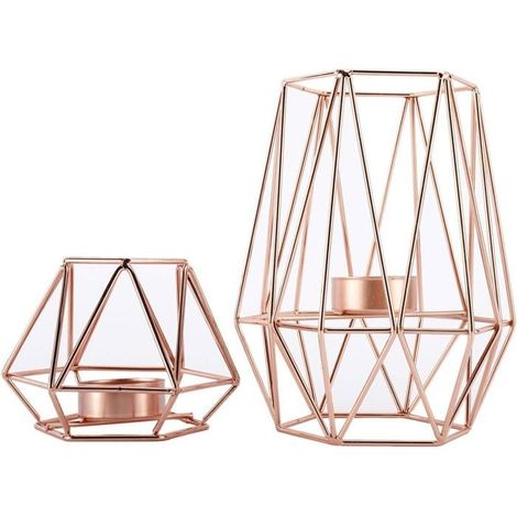Lot de 2 bougeoirs en fil de fer pour bougies chauffe-plat, décorations de table, salon, salle de bain, supports de forme géométriq (1/5)
