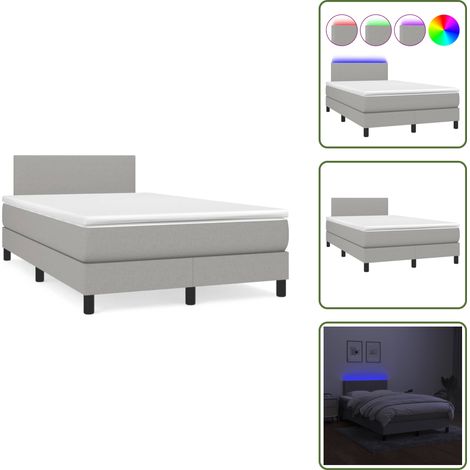 Letto con testiera regolabile - vidaXL Letto a Molle Materasso e LED Grigio Chiaro 120x190 cm Tessuto - Materasso con molle insacchettate
