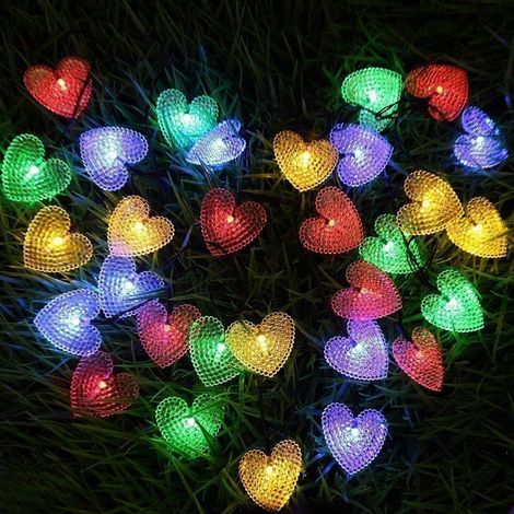 Lumière Solaire De Coeur, 20LED 5M 8 Modes Guirlande Lumineuse De Fée À L'énergie Solaire Étanche Intérieur Extérieur Fête De Noël Décoration Décorative Lumières D'éclairage (rouge) (1/5)