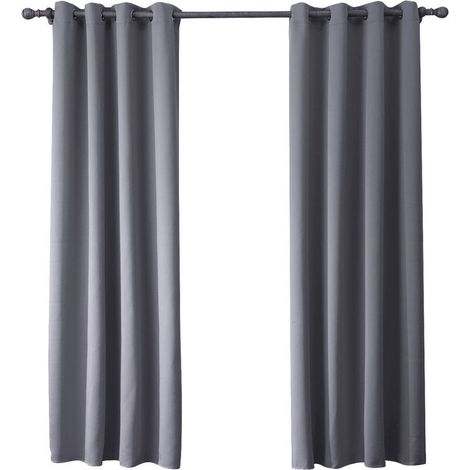 Vtizikl Rideau Salon Occultant Isolant Thermique Rideaux à Oeillets Solid Lourd Décoration de Fenêtre pour Chambre, Bloquer Lumineux & Froid Prêt à Poser, L 132 x H 160 cm, Gris, 2 Panneau