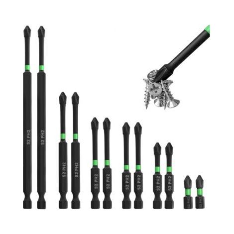 12-Piece Magnetic Phillips Screwdriver Bit Set 25-150mm, 6.35mm Hex Shank (1/5)