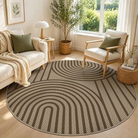 Tapis rond 160 cm aspect jute antidérapant lavable pour salon, zones extérieures, marron, tapis minimaliste pour chambre à coucher, salon, chambre d'enfant, balcon et extérieur (1/5)