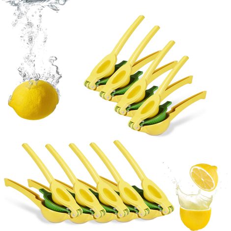 10 x Zitruspresse manuell, stabile Fruchtpresse 2in1 für Zitronen und Limetten, Bar, HxBxT: 5,5 x 7,5 x 22 cm, gelb