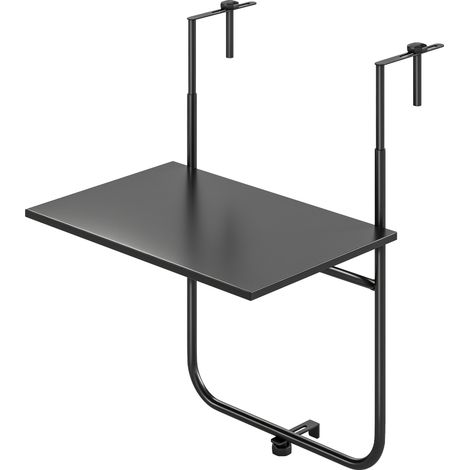 Table de balcon ajustable pour garde-corps 6-15 cm, métal inoxydable noir, 62x60x85,5 cm (1/5)