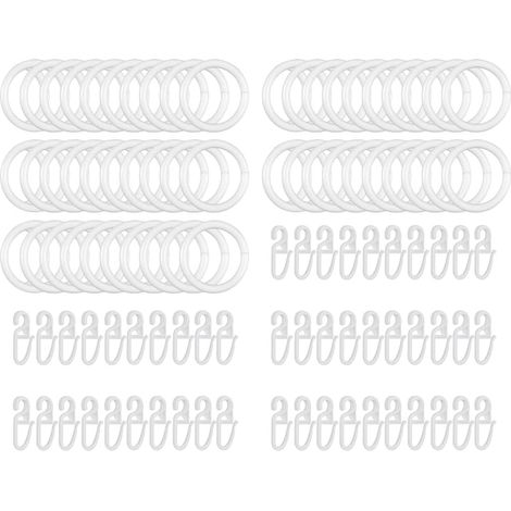 50 Pièces Anneaux Rideaux Plastique Blanc 32mm avec Crochets Fixation, Kit Complet Anneau Douche Silencieux et Crochet Rideau Solide pour Tringle Fenêtre Salle de Bain, Installation Facile Glissement (1/5)