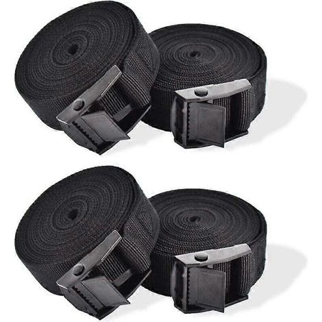 Sangles à cliquet. Jeu de 4 sangles à cliquet avec boucles de verrouillage pour motos, voitures, vélos et porte-bagages. 2,5 cm x 1 m (1/4)
