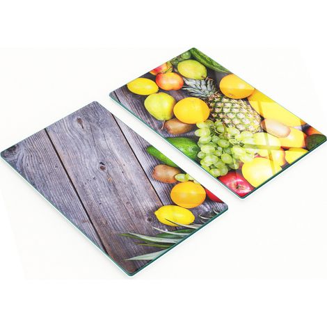 Planches à découper en verre avec motifs de fruits sur bois 2x30x52 cm (1/5)