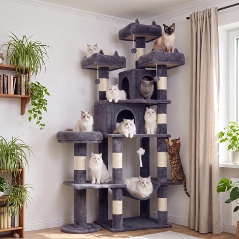 Arbre à Chat 181cm XXL, Tour de Jeux pour Grands Chats, Gris Foncé (1/5)