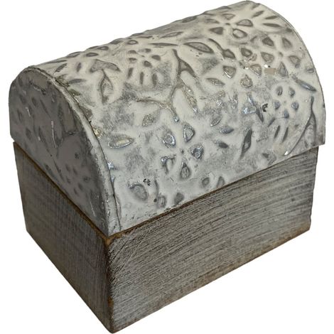 Mini Boîte fleurs argentées en bois blanc et argent (1/2)
