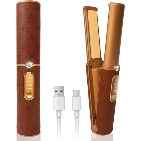 2 IN 1 Wireless Hair Straightener Hair Straightener, Titanium Travel Straightener by USB Rechargeable, 3 Temperature Settings Fast Heating, Suitable for All Hair Types, 5000 mAh (1/5)
