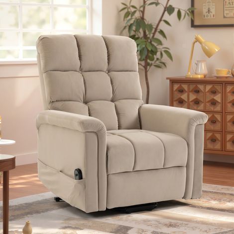 Fauteuil Releveur Électrique, Fauteuil Relax Électrique en Velours avec Dossier Inclinable, Télécommande, Marron (1/5)