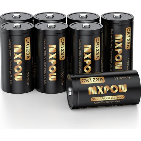 8 x CR123A Lithium Batteries 3V 1700mAh, Large Capacity Long Life Lot de 8 Piles CR123A Lithium 3V 1700mAh, Grande Capacité (1/5)